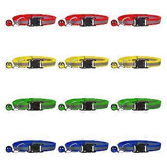 Pet Collar Collection, Adjustable Neck Size With Durable Nylon Fabric And Attached Bell, Suitable For Puppies And Other Small Pets, 12 Pcs/Set