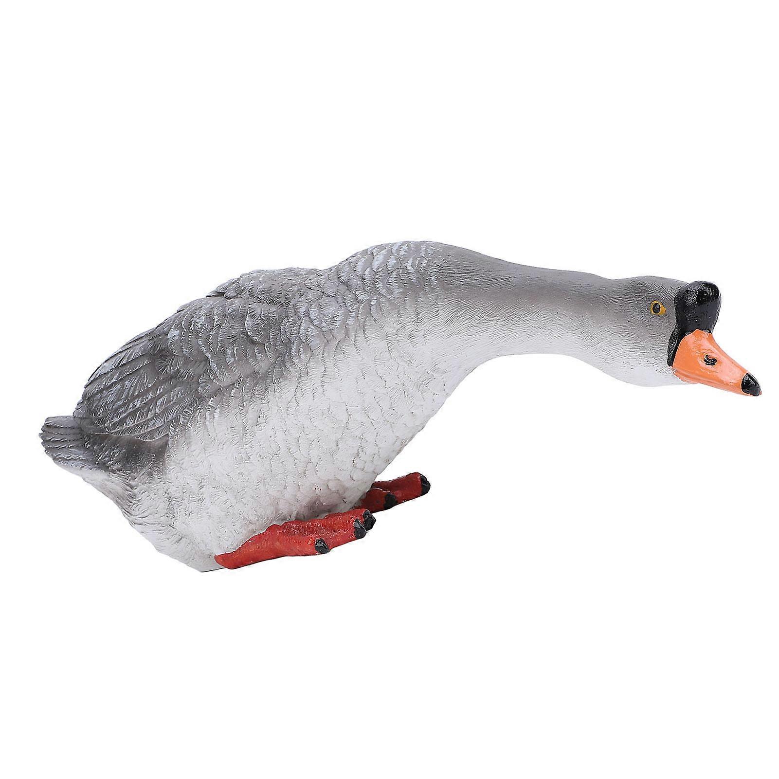 Goose Statue Garden Farm Animal Resin Sculpture Yard Figurine Courtyard Balcony Waterscape Decoration Gray Lower Head to Look 