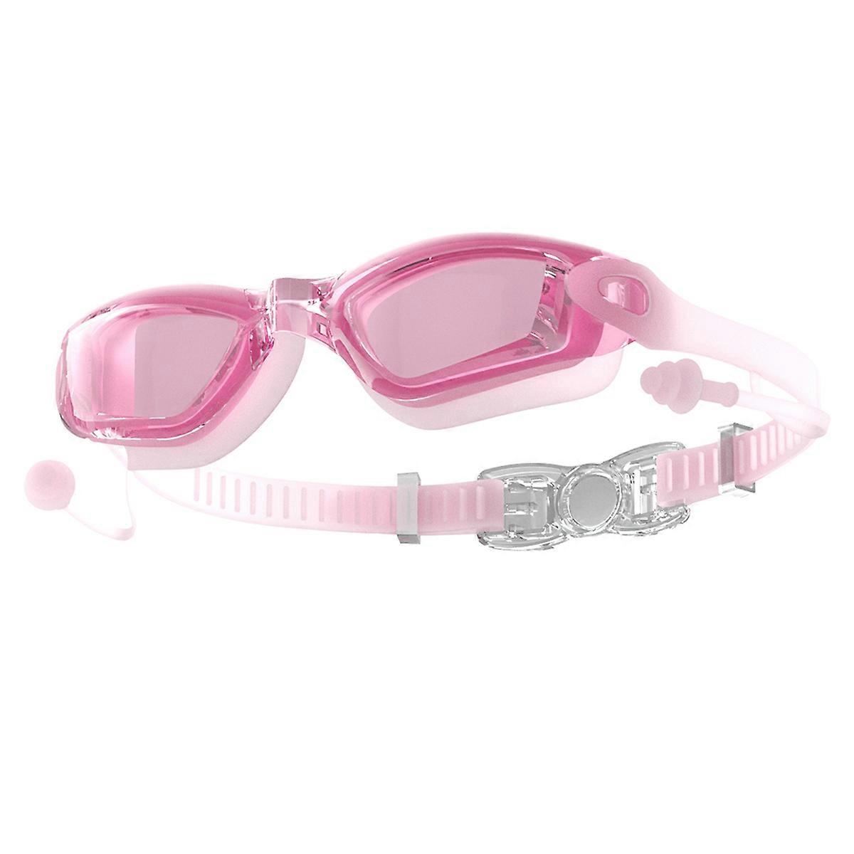 Pink Integrated Earplugs Swimming Goggles for Men and Women