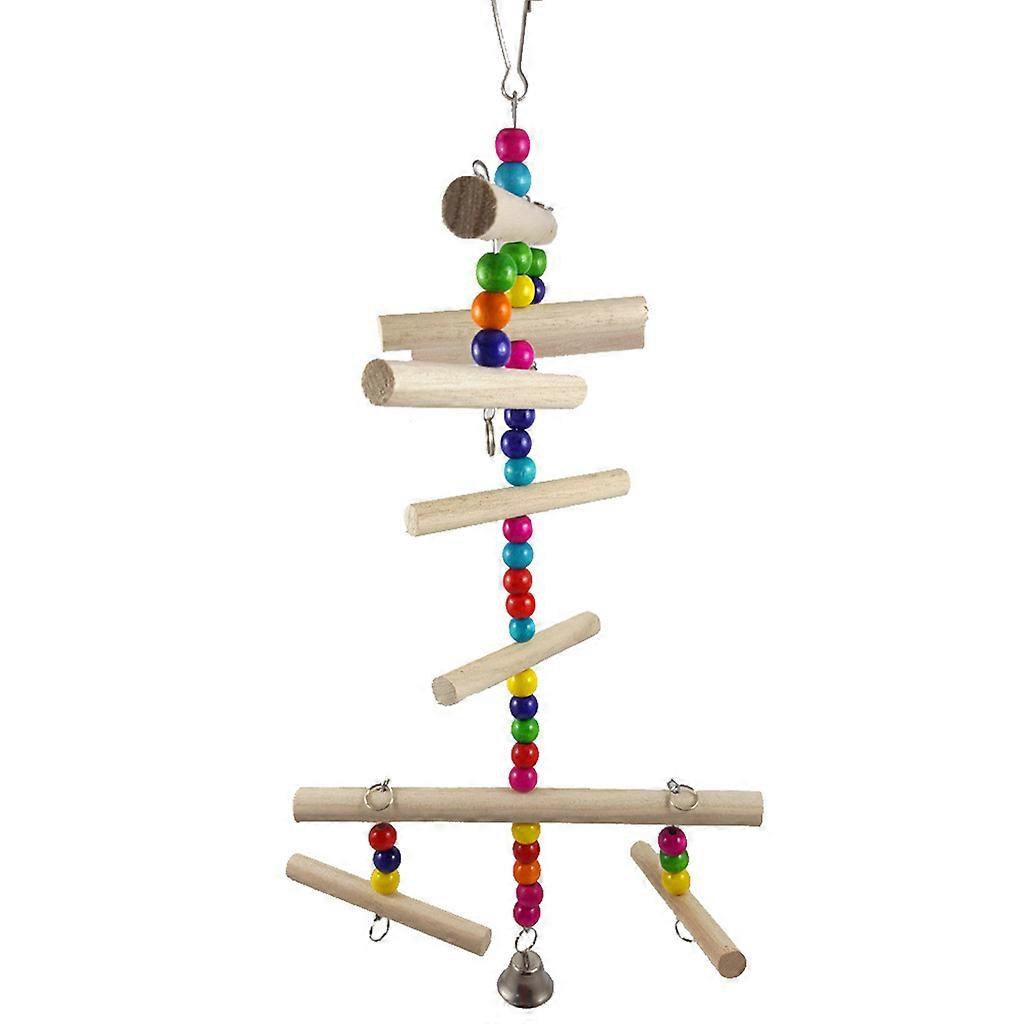 Bird Chew Toys Perch Ladder Colorful Wood Beads Parrot Training Toy for Reducing Anxiety for Small Birds Easy to Hang Multi