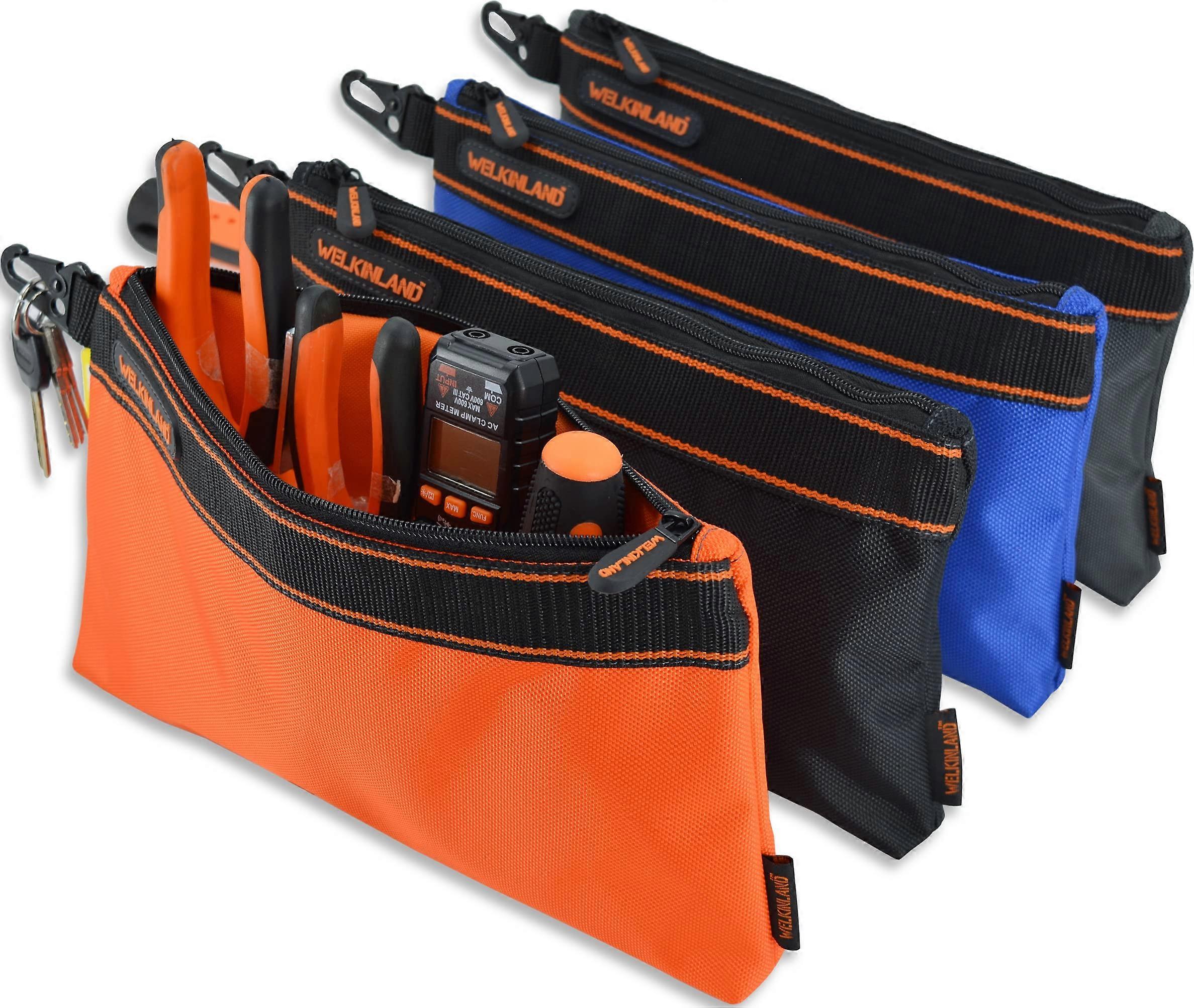 4 Pack Small Size Tool Bag for Electrician, Durable Clip Tool Bags with Multiple Pockets and Heavy-Duty Design