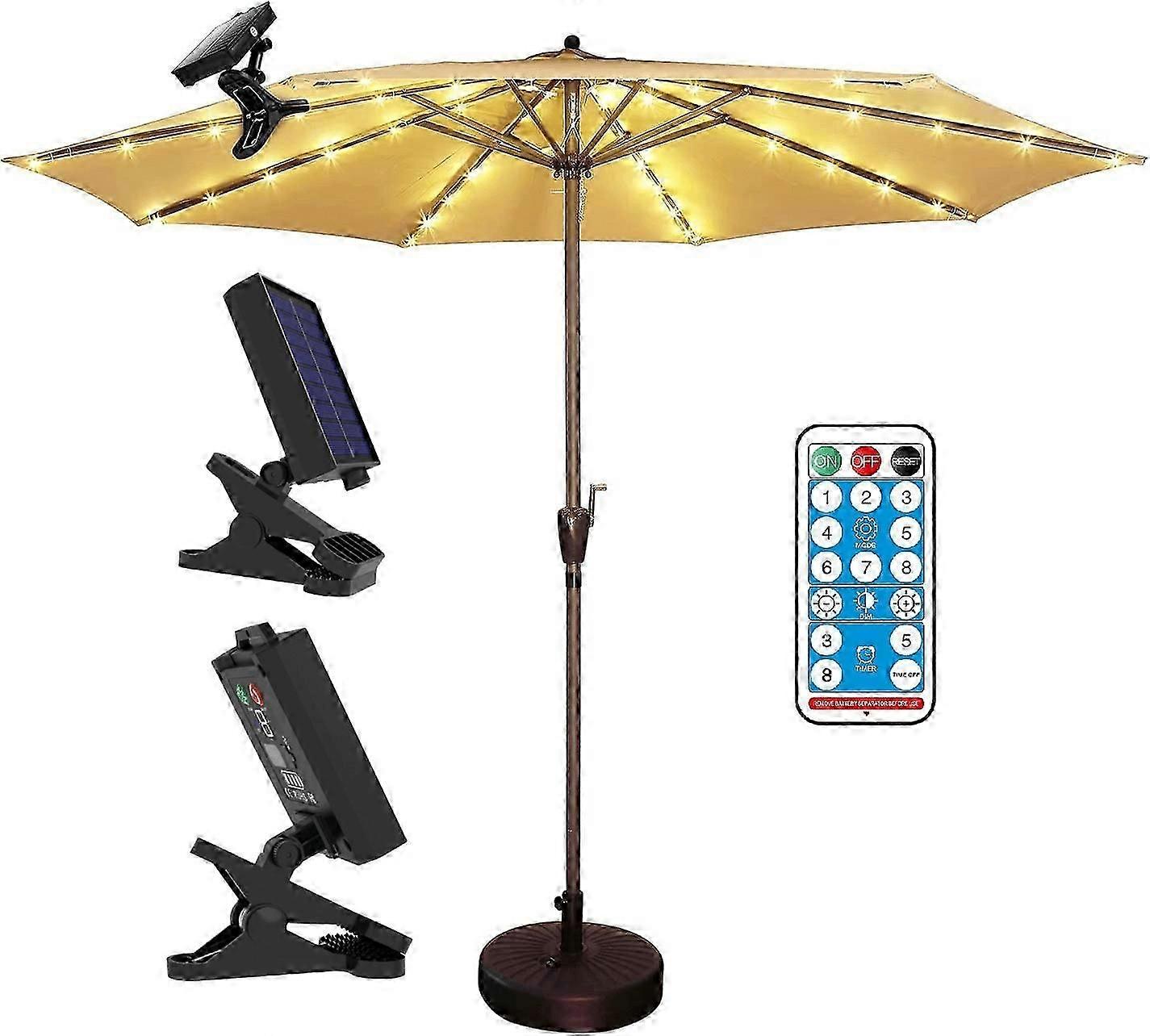 Solar Umbrella Lights, Solar Patio Lights with 104 LEDs,8 Modes Battery Operated Patio Umbrella Lights,IP67 Waterproof Parasol String Lights