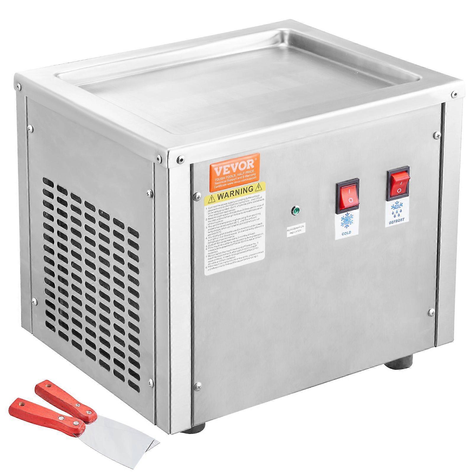 Fried Ice Cream Roll Machine, 11" x 9.5" Stir-Fried Ice Cream Pan, Stainless Steel Rolled Ice Cream Maker with Compressor and 2 Scrapers