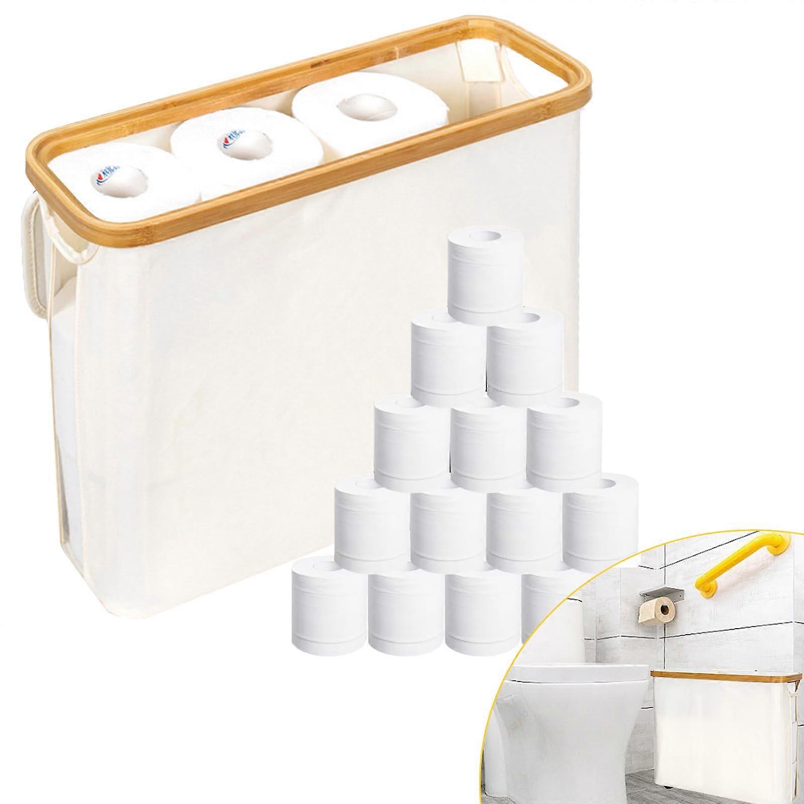 Toilet Paper Storage Basket with Lid and Handle Bathroom for Up to 12 Rolls 32L Beige