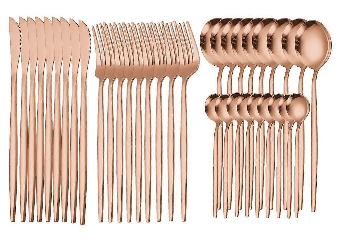 36 Pieces Flatware Set Rose Gold Stainless Steel with Mirror Finish for Dinner and Tea Service - Elegant Design