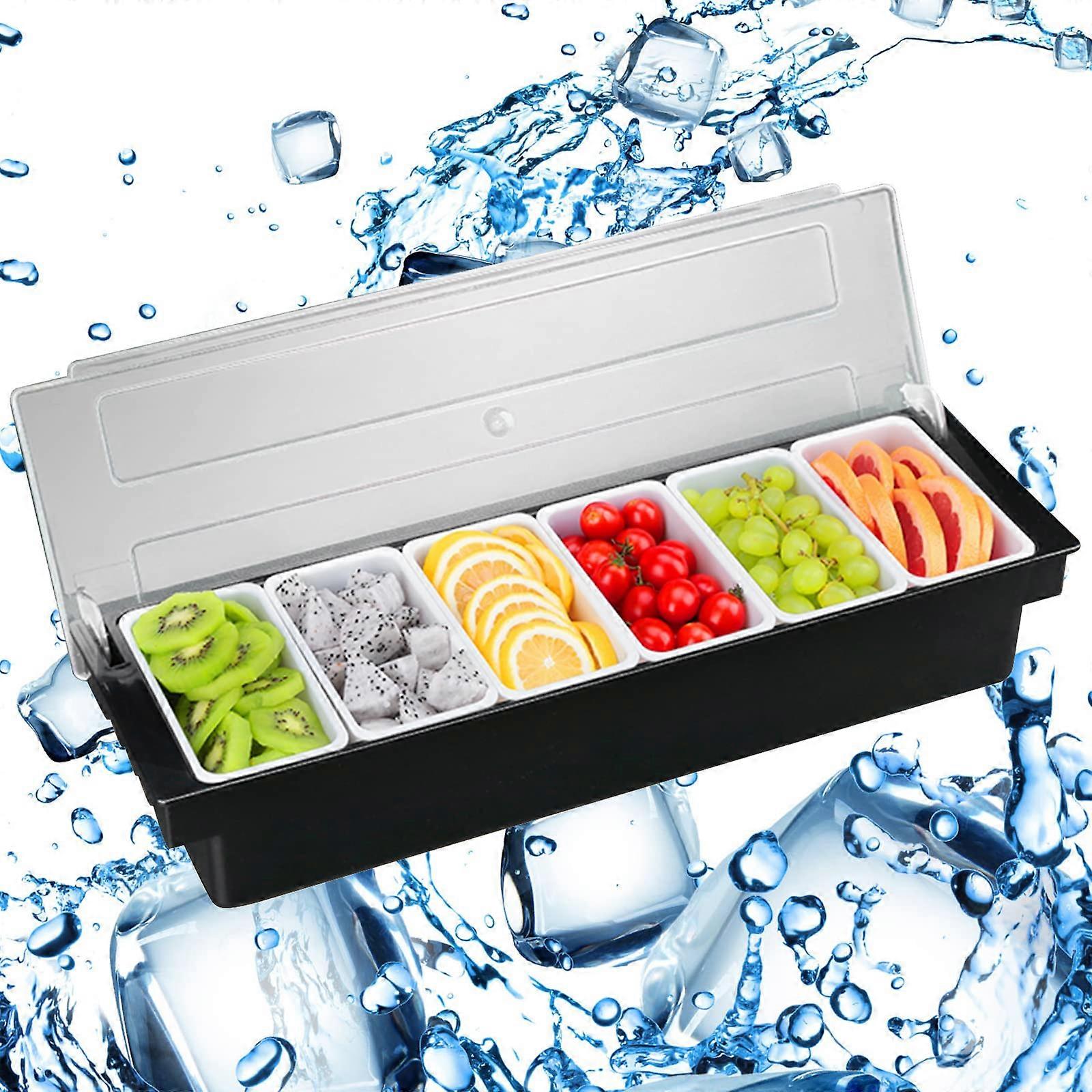 Plastic Ice Cooled Compartment Fruit Veggie Condiment Caddy Serving Container Chilled Garnish Tray