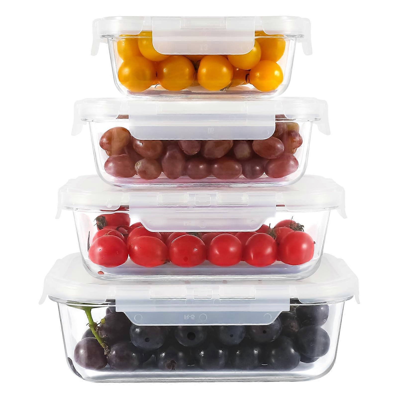4 Set Large Airtight Borosilicate Glass Food Storage Containers for Baking Microwave Large Size