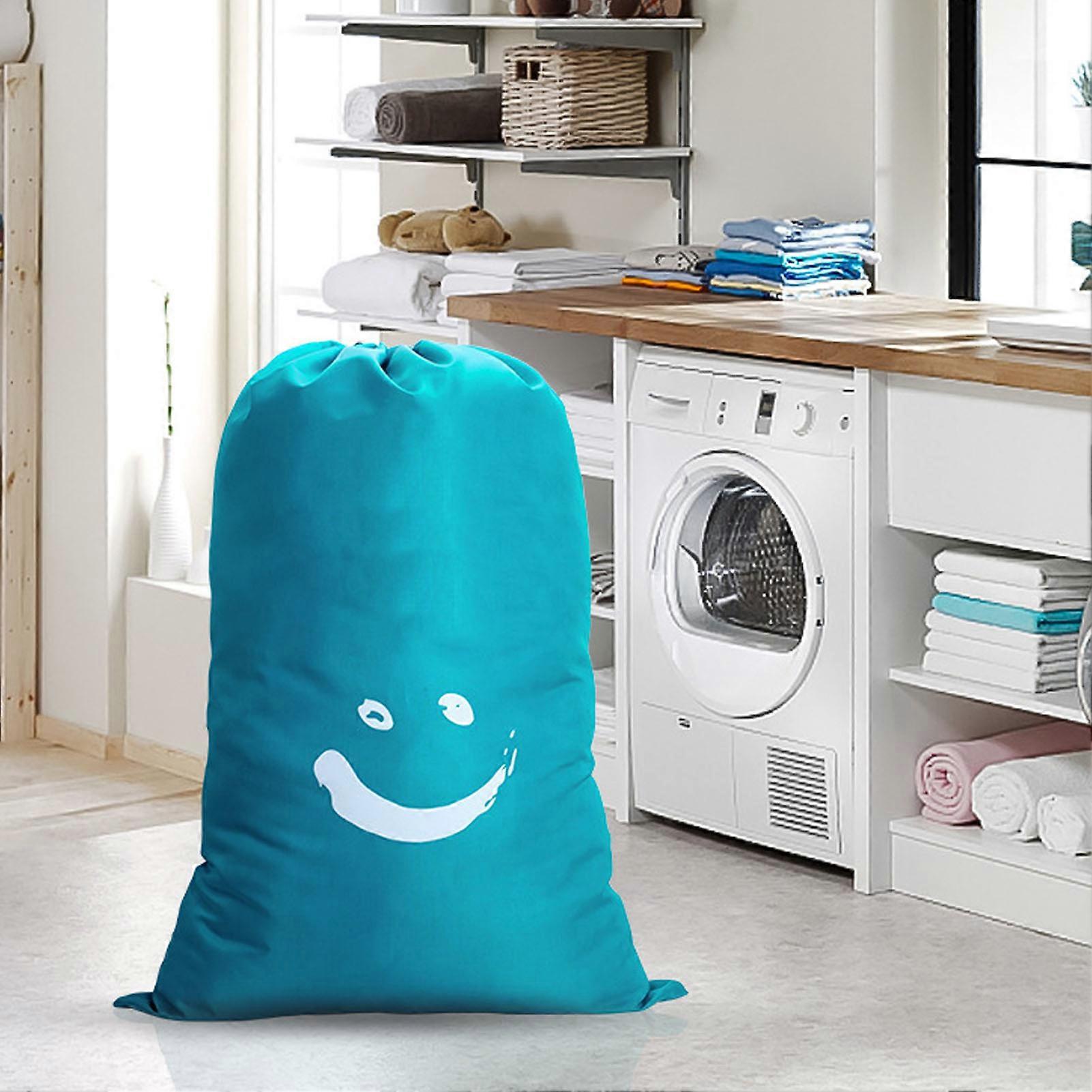 Laundry Bag Nylon Drawstring 61x92cm Blue Smiling Face Storage
