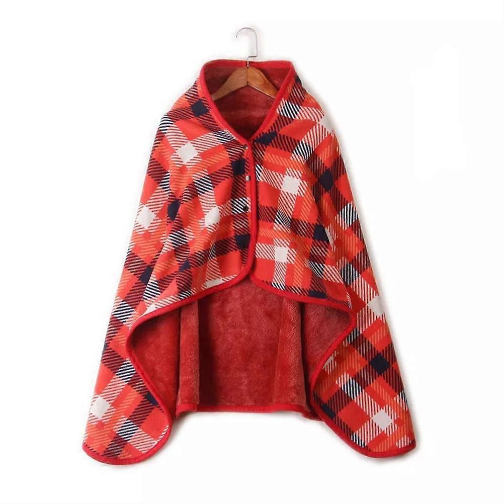 Wearable Unisex Plaid Fleece Blanket with Button Double Layer Thickened Knee Blanket Soft Napping Shawl Blanket
