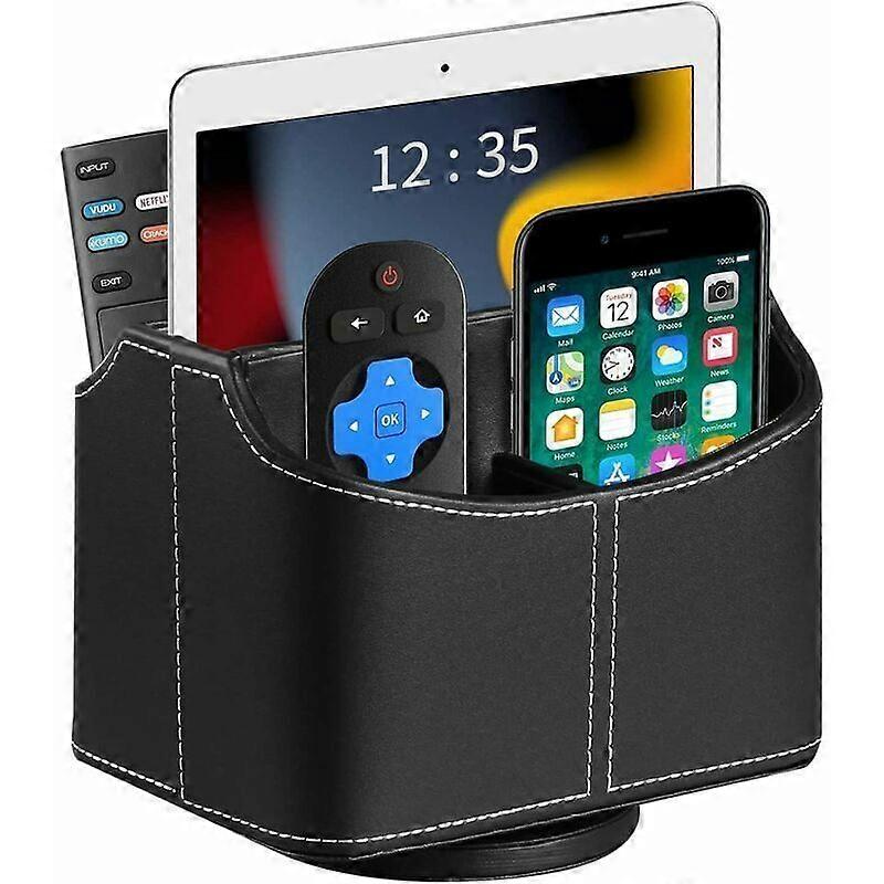 Leather remote control holder, 360 degree rotation, bedside storage box, can hold remote control, media, mail, calculator, mobile phone and pen