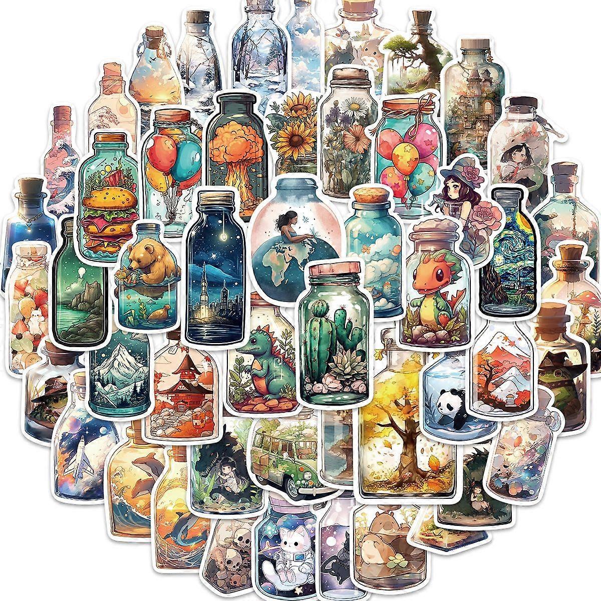 50 Pack Funny Vinyl Stickers, Drifting Bottle Large Bulk Sticker