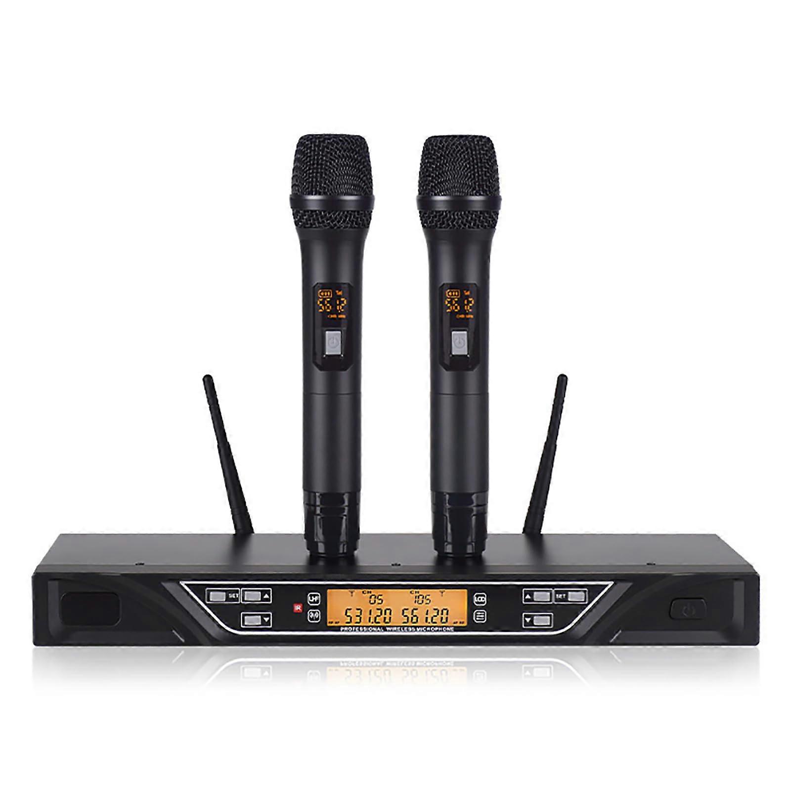 NG-9 UHF Dual Wireless Microphone System, equipped with 2 handheld dynamic microphones, anti-interference, one-button pairing