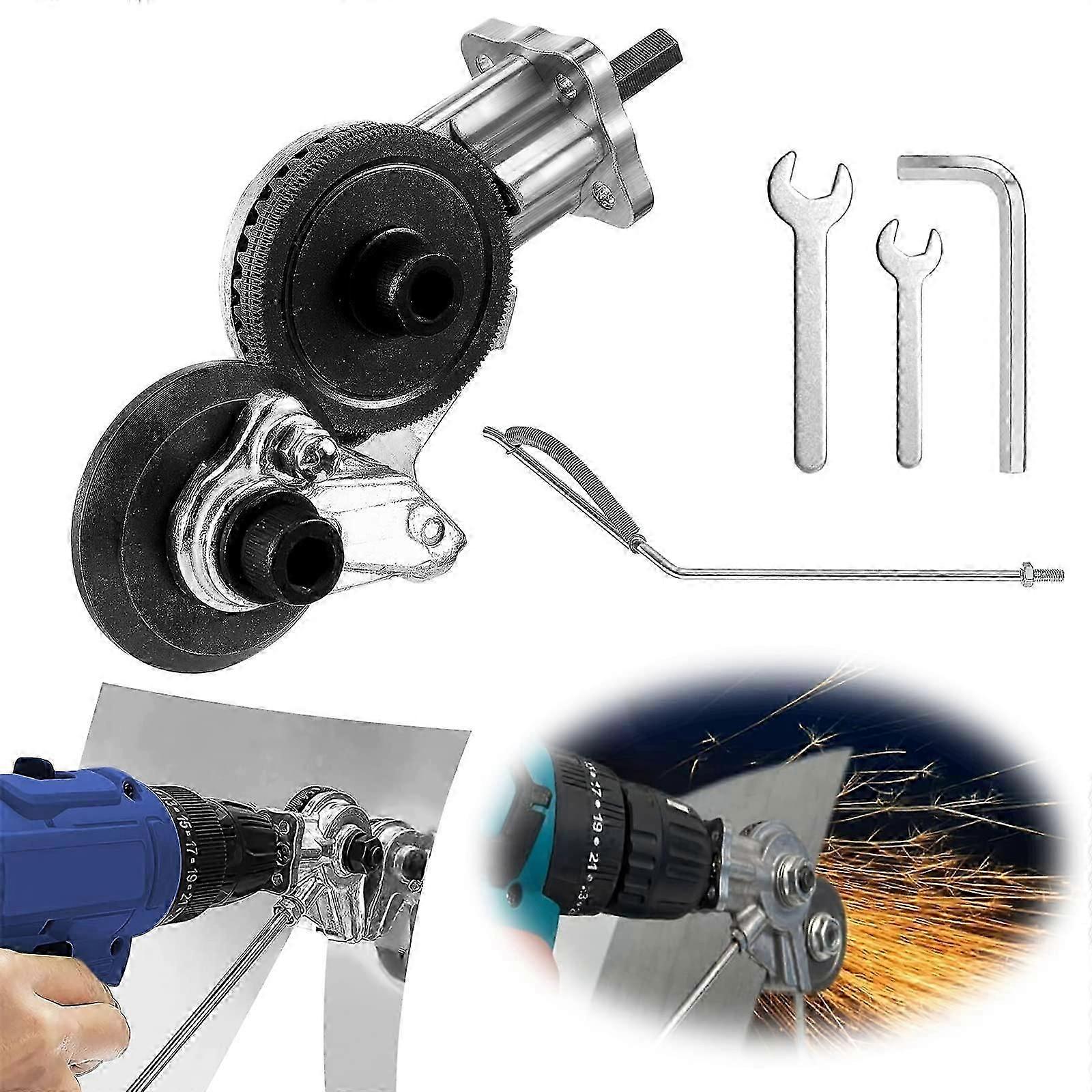 Sheet Metal Nibbler, Electric Drill Plate Cutter Double Head Sheet Metal Nibbler Cutter (Suitable for 12V/21V lithium drill)