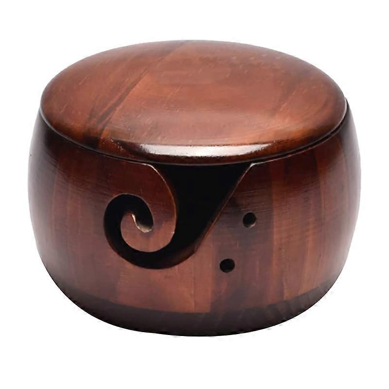 Wooden Yarn Bowl,Yarn Bowls with Lid for Knitting Crochet,Dark Wood