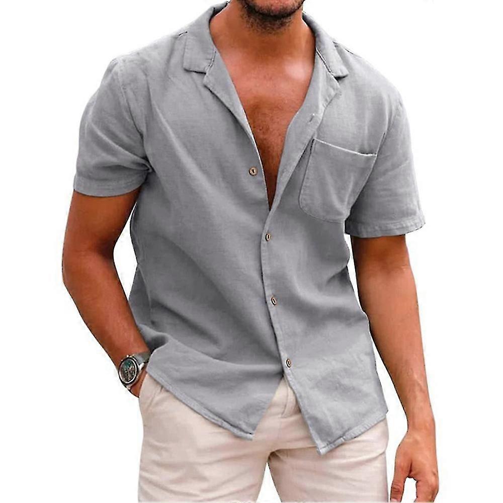 Mannen Revers Shirts Korte Mouw Button Down Shirts Solid Casual Tops