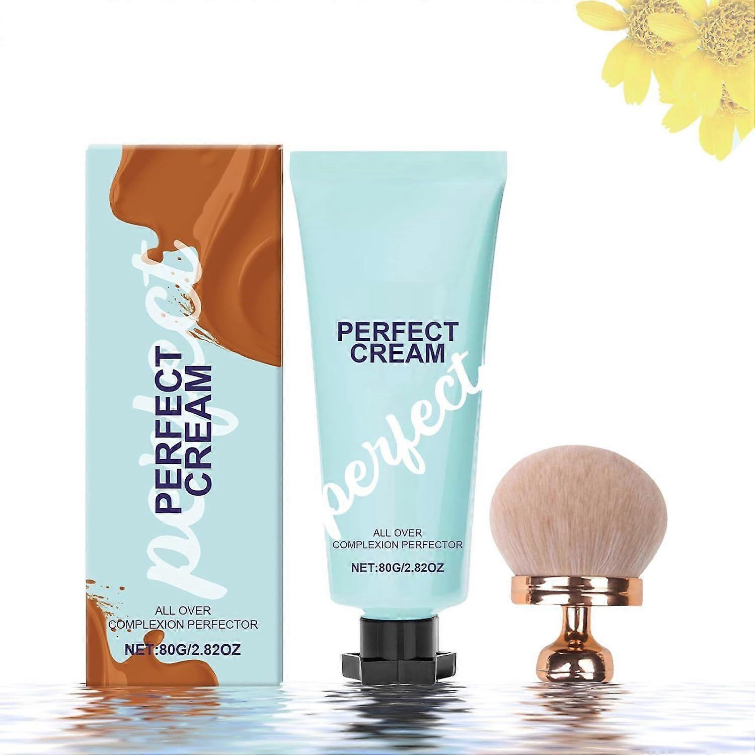 All-Over Complexion Perfector with Extra Large Body Makeup Brush, Long-Lasting CC Cream Foundation, Waterproof Transfer-Resistant Skin Tint, Coverage 