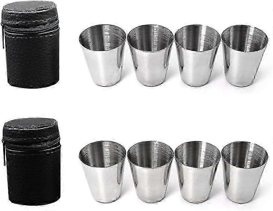 8pcs Stainless Steel Shot Glasses Set with Leather Case