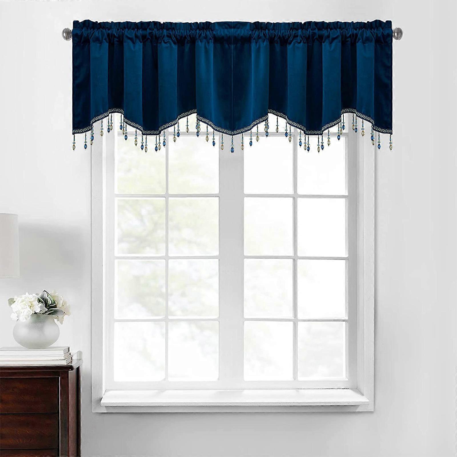 Elegant Fringed Window Curtains Patterned Rod Panels Stylish Short Drapes For Home Decor pp252