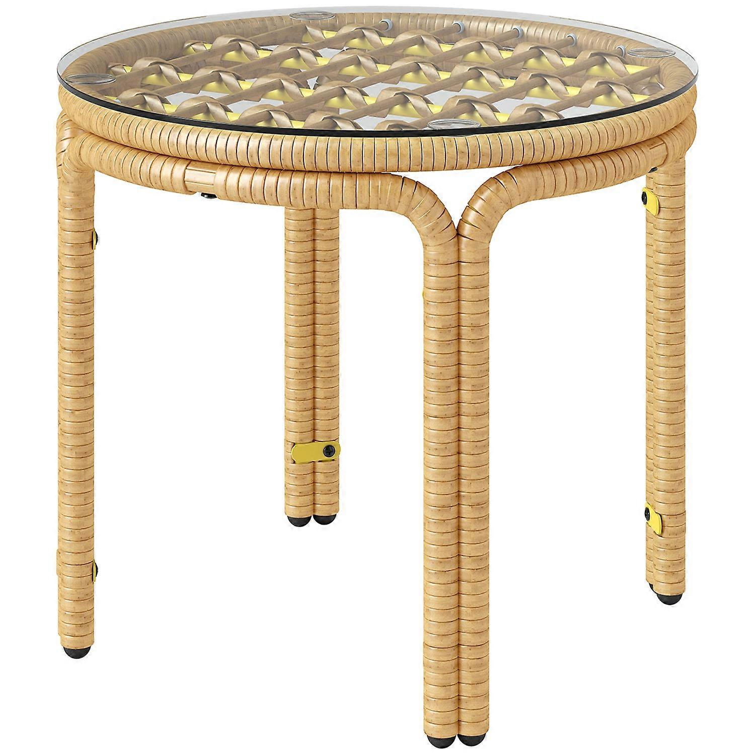 Poly rattan side table, round coffee table with glass top, bedside table, garden table, garden furniture, sofa