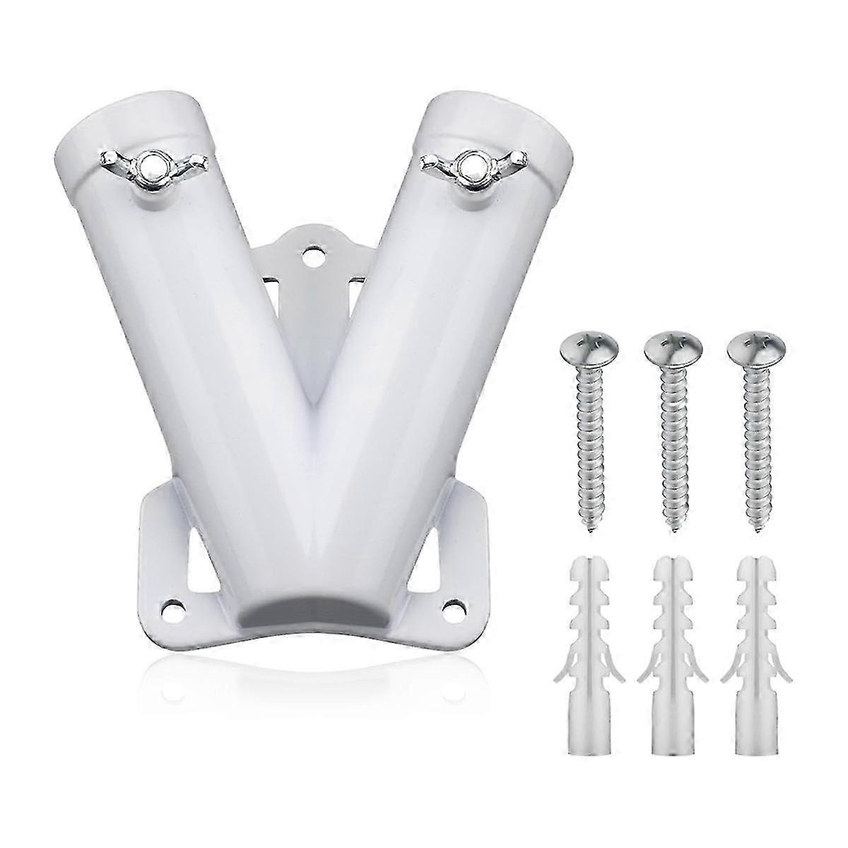 Double FlagPole Bracket Holder, V Shape Aluminum Alloy Flagpole Wall Mount Bracket Windproof Flag Br