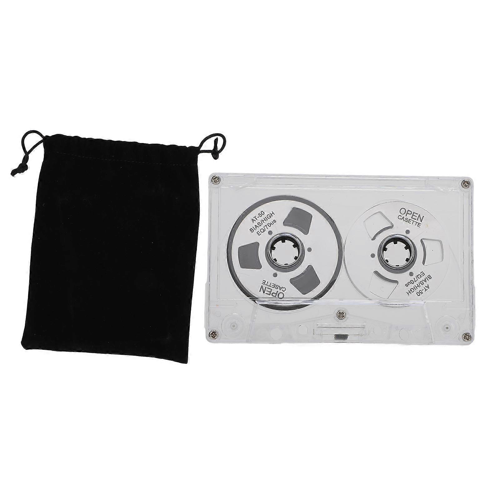 50-minute blank reel-to-reel o cassette, normal polarization, double-sided, metal, with transparent case, silver