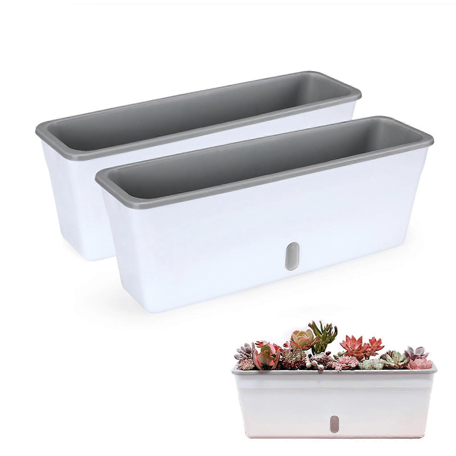 2 x Self Watering Plant Pots 44 x 11 x 15.5 cm Large Rectangle