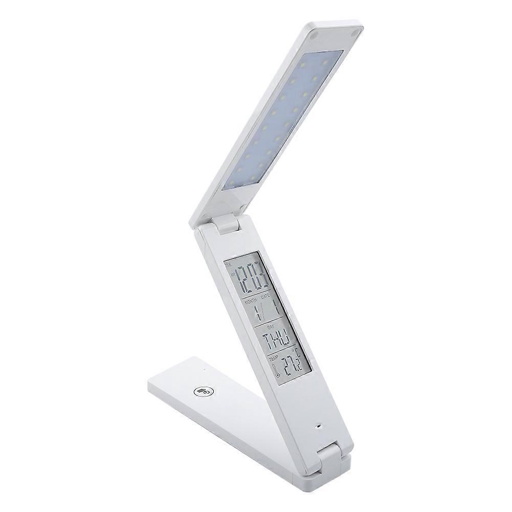 USB Charge LED Rechargeable Reading Desk Lamp Touch Control Foldable Alarm Clock Light White