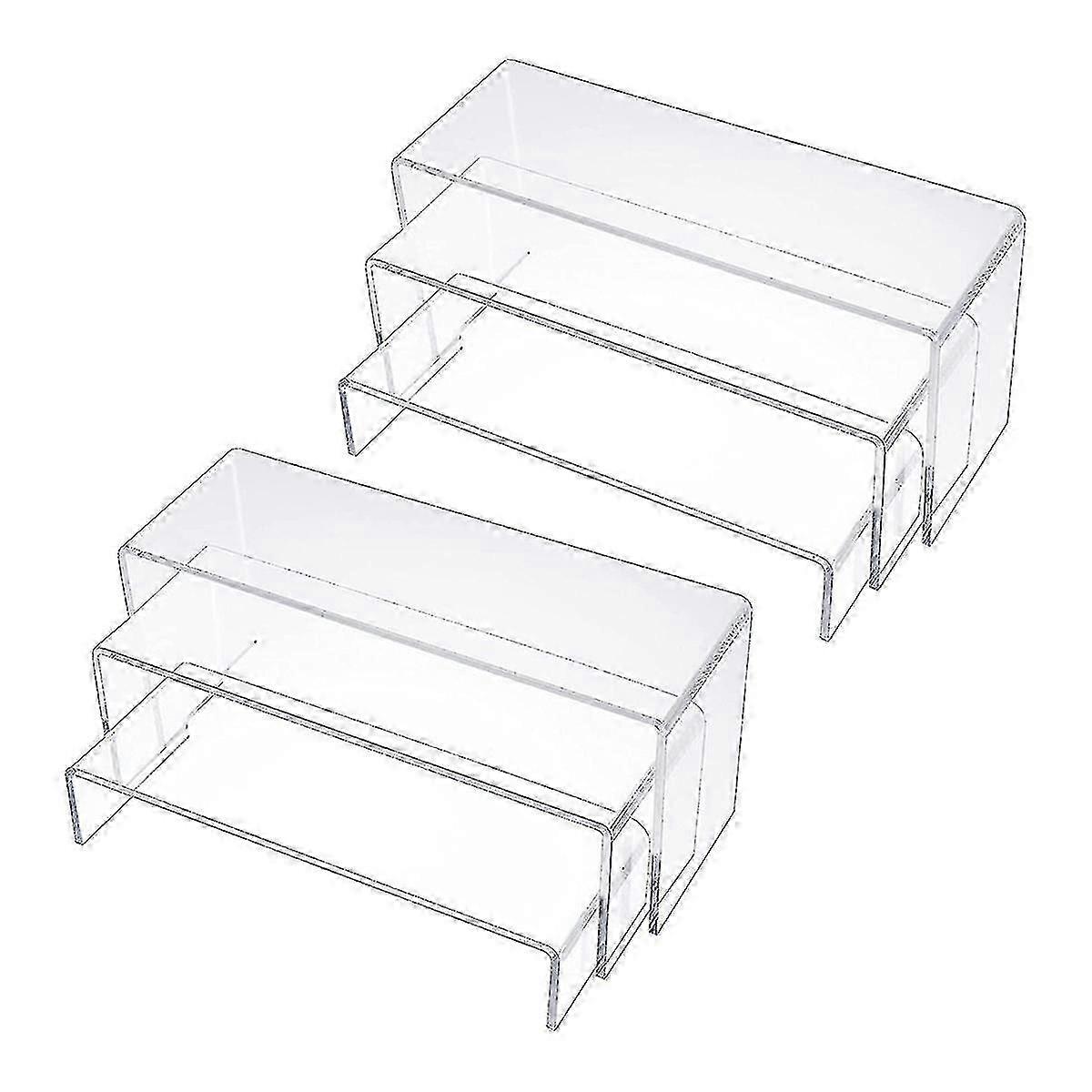 Clear Acrylic Display Risers, 6pcs Rectangle Shelf Stands for Showcase