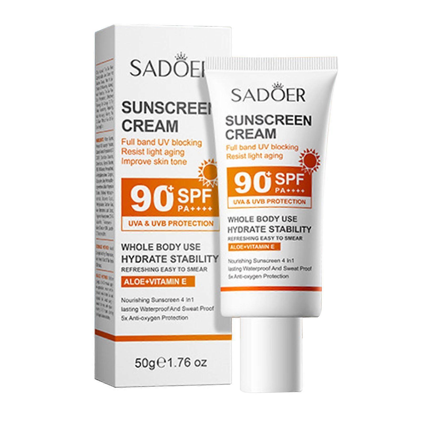 SADOER Anti-Aging Sunscreen Cream 90 SPF PA++++ - Waterproof Sweatproof Sunscreen for Face Body