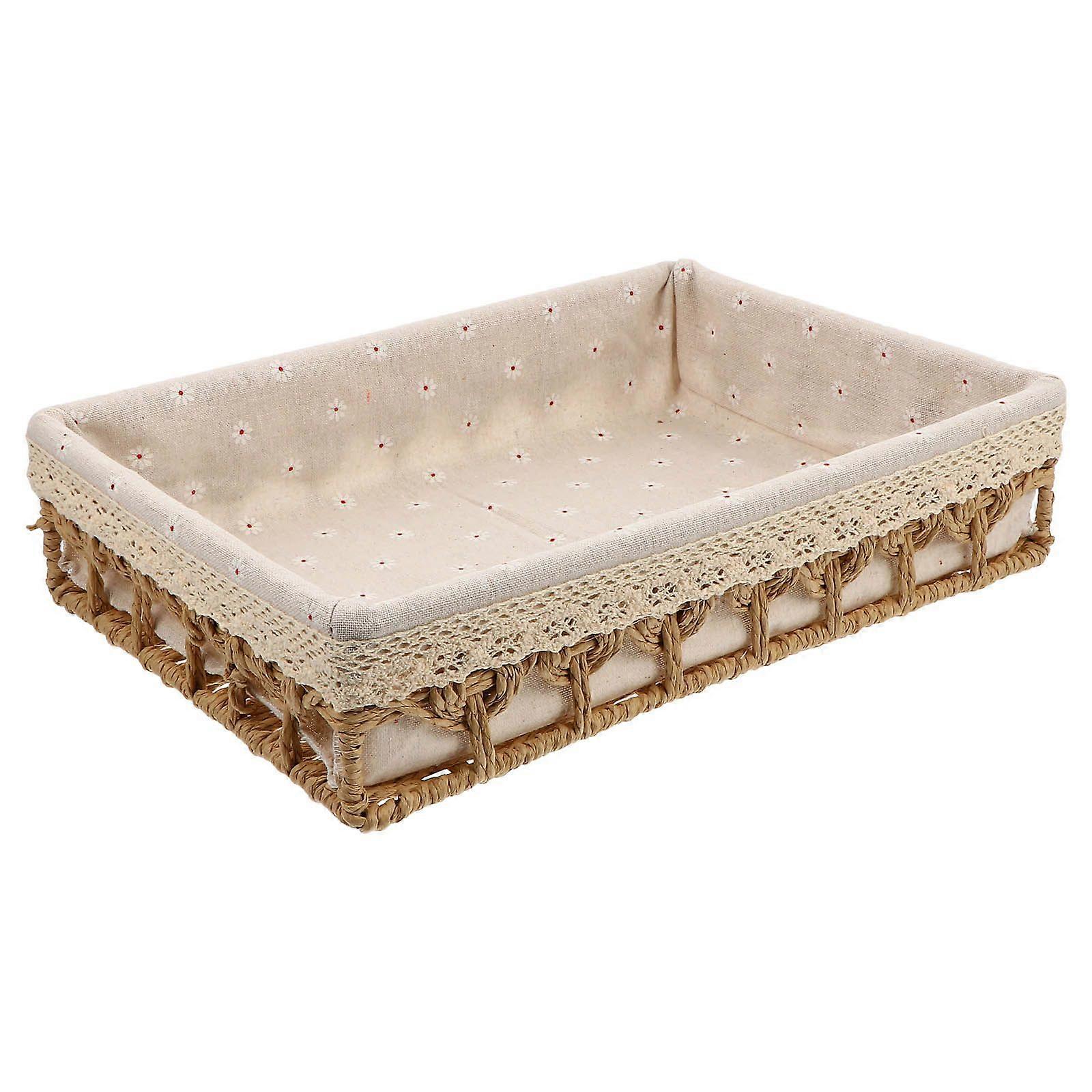 1pc Simulated Rattan Woven Desktop Storage Basket Desktop Basket Organizer