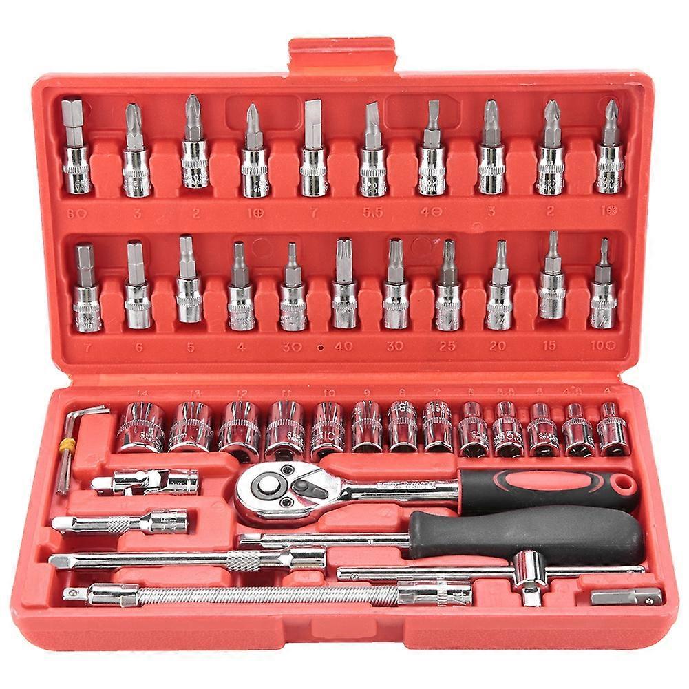 46pcs Socket Spanner Wrench Set Drive Metric Extension Bar Hardware Tool Set