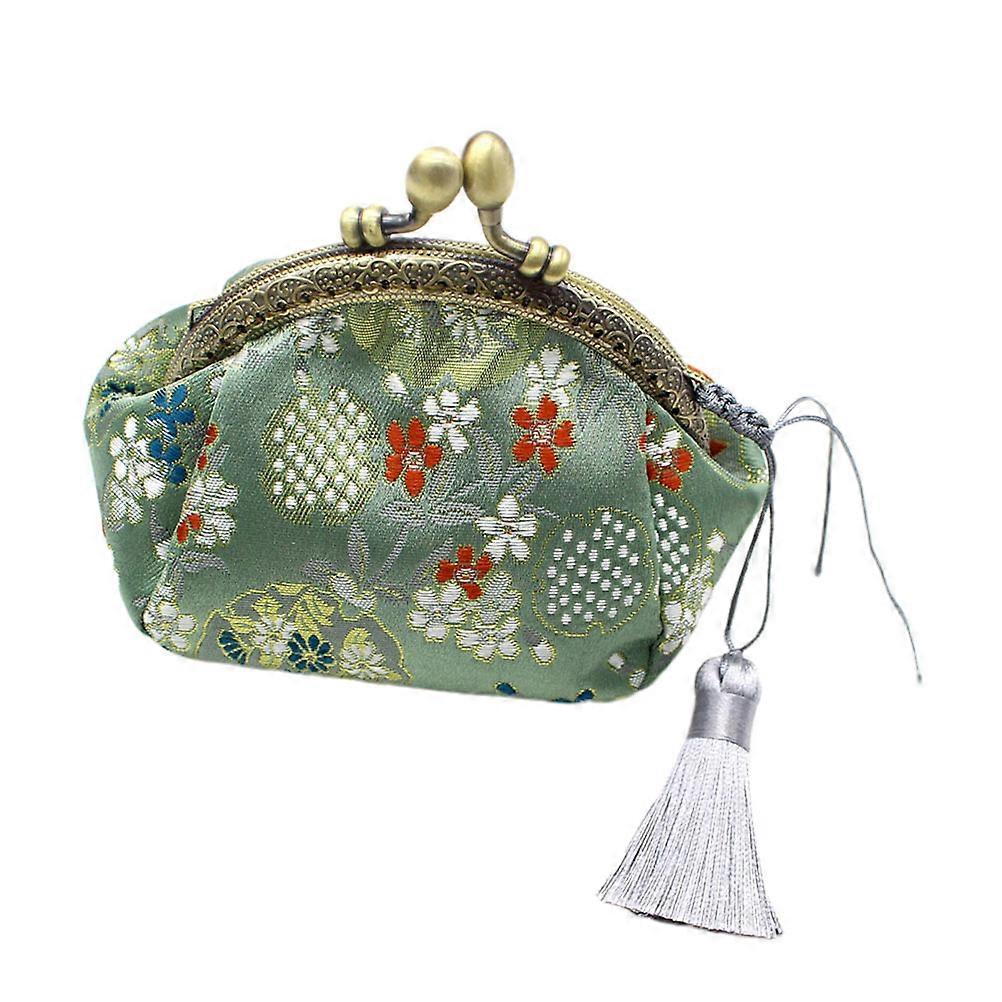 Retro Coin Purse Green with Bucket Closure Compact Organizer for Storage