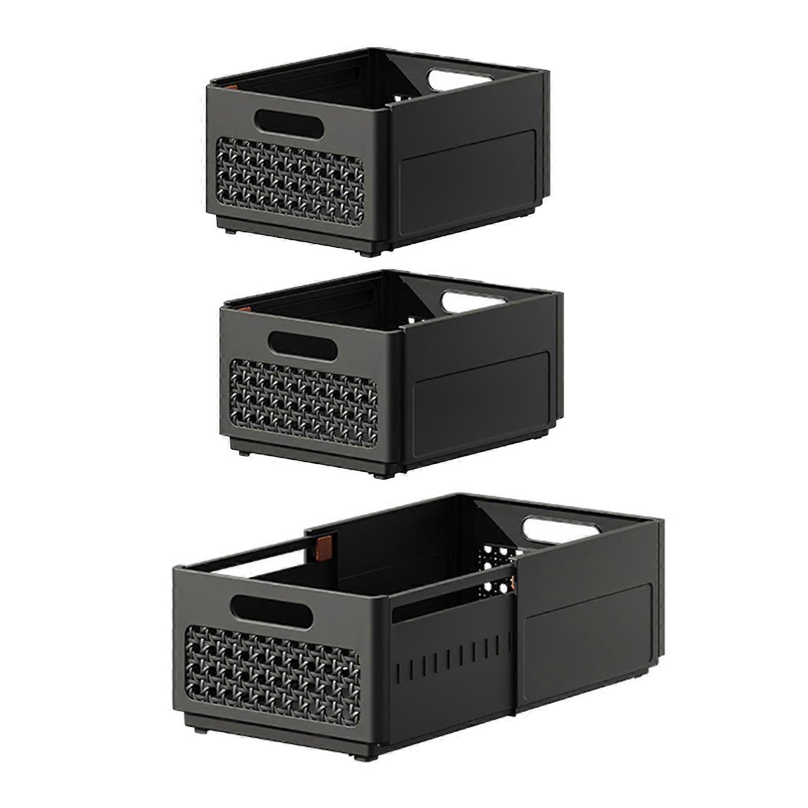 Wardrobe Drawer Boxes 3-Pack Retractable Closet Organizer, Foldable Black 20x15 cm, Stackable Closet Organizer