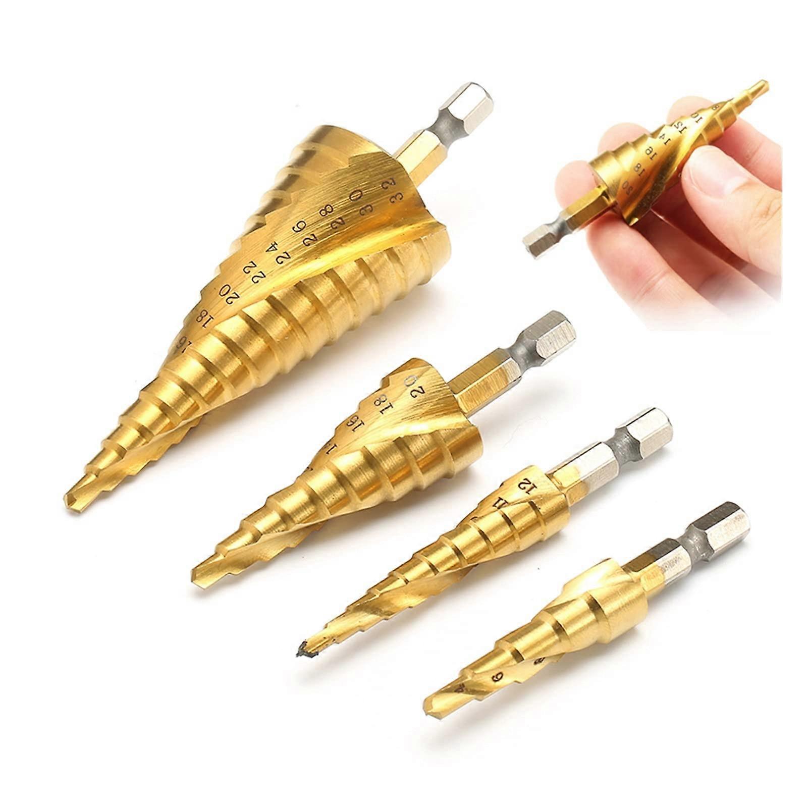 Step Drill Bit Set HSS Titanium Spiral Groove Taper Bits 3-32mm for Metal Wood Plastic