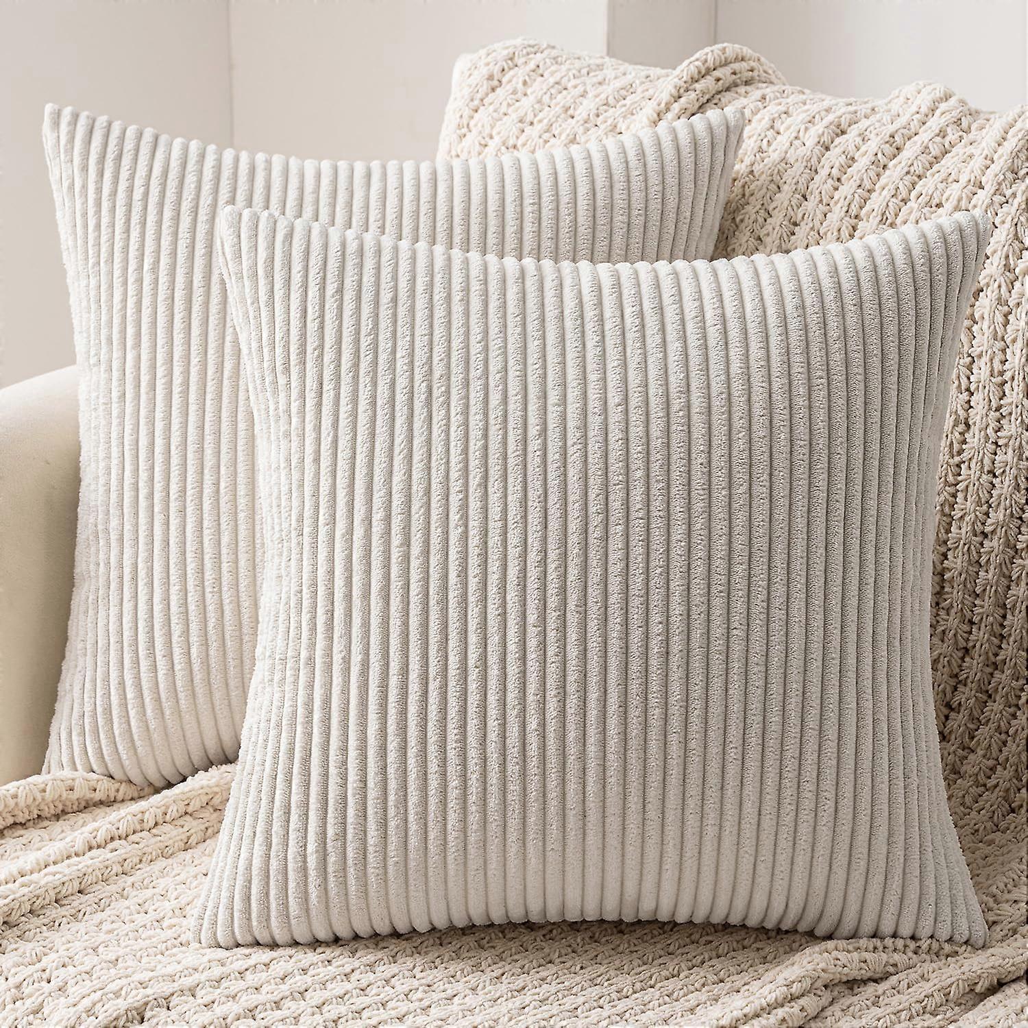 Set of 2 Beige Corduroy Christmas Cushion Covers 40 x 40 cm with Hidden Zip for Sofa and Couch Decorations