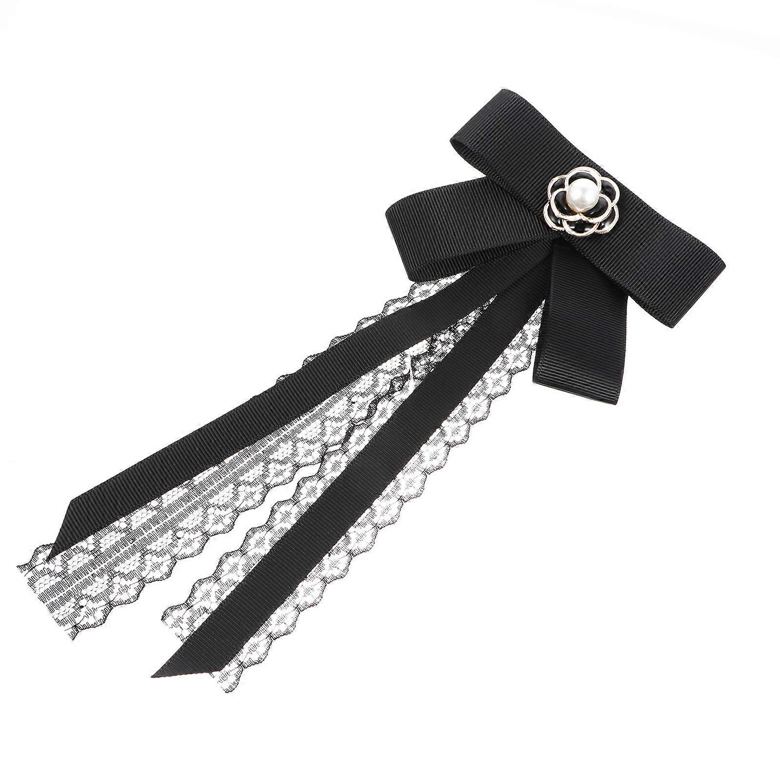 Black Pre Tied Bow Tie with Elegant Brooch Pin – Stylish Ribbon Shirt Bowknot Accessory for Men and Women, Ideal for Collarless & Stand Up Collar