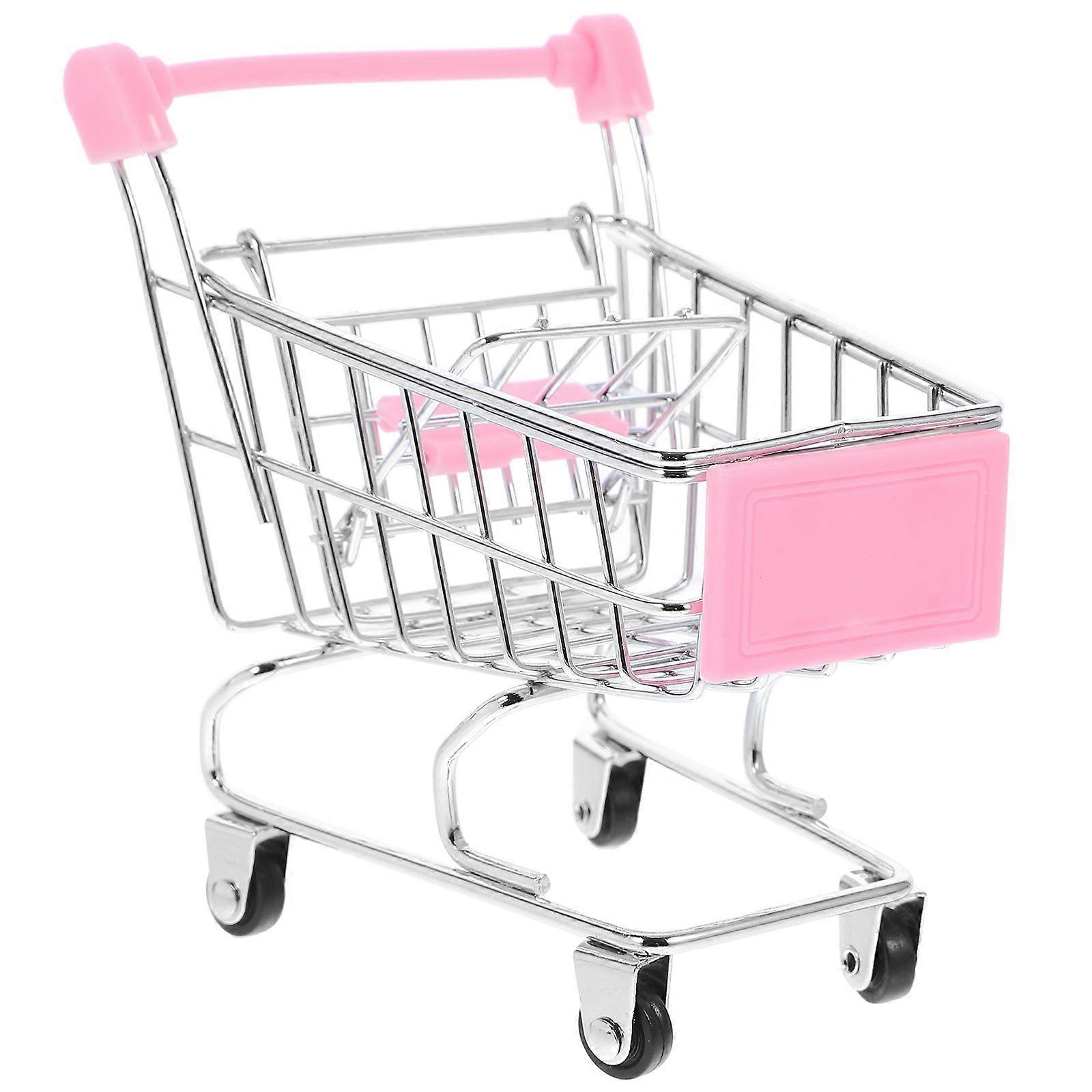 Simulated Shopping Cart Scene Model Desktop Mini Adornment Miniature Decor Table Adornment Children Toy - Size S(Pink)