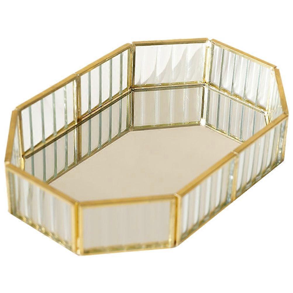 Aesthetic Tray Small Vanity Tray Storage Space-saving Decoration Golden 21.50X14.50X4.50CM Rectangular Elegant Kitchen Accessory 1Pack