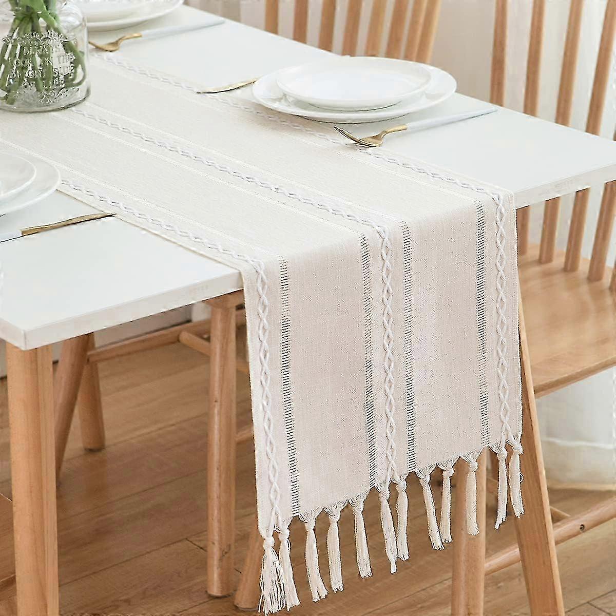 Cream Boho Table Runner Rustic Country Style 2m