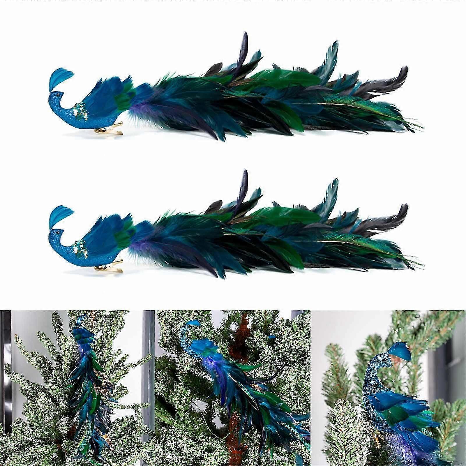 2025 Latest Model 2Pcs/pack 45cm Large Artificial Peacocks Ornaments Elegant Tree Clip on