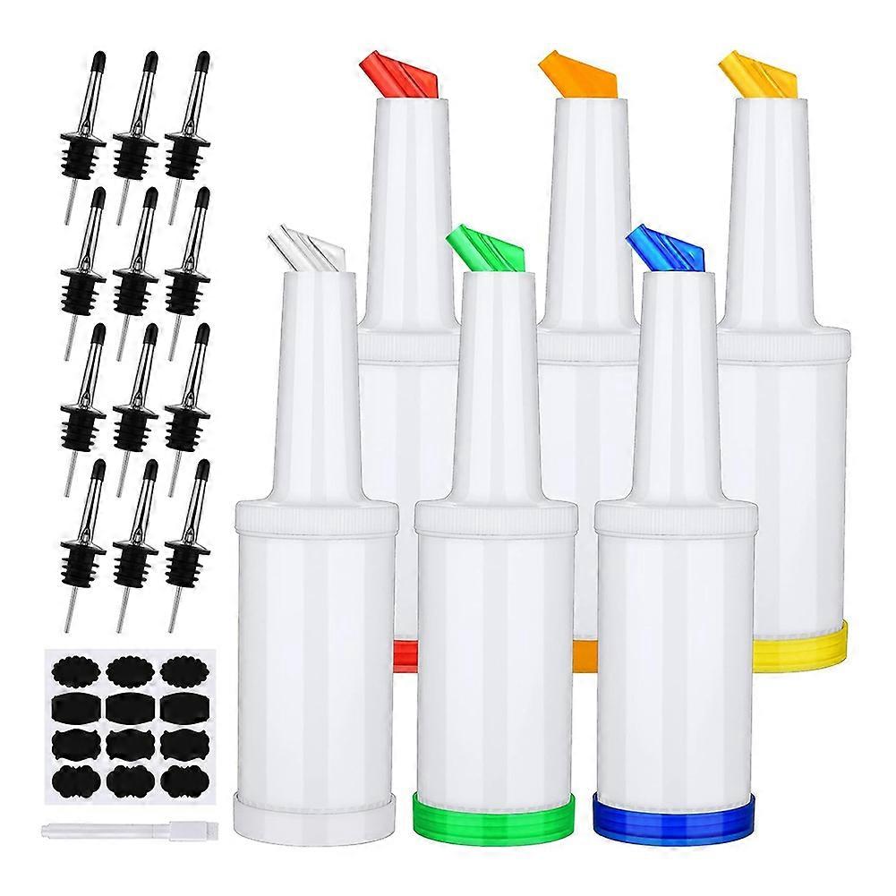 6 Pack Plastic Pour Bottles with Stainless Steel Pourer-Tapered Spout