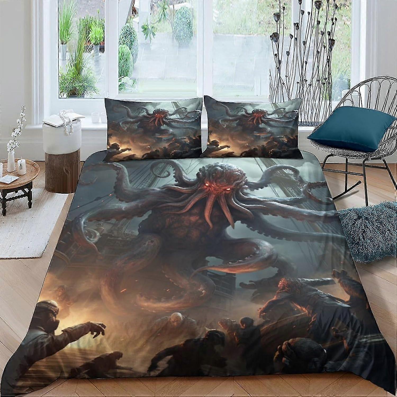 Conjunto de capa de edredom de monstro marinho de polvo Capa de colcha de tentáculo impressa em 3D Conjunto de cama de microfibra Capa de edredom hipoalergênica ultramacia