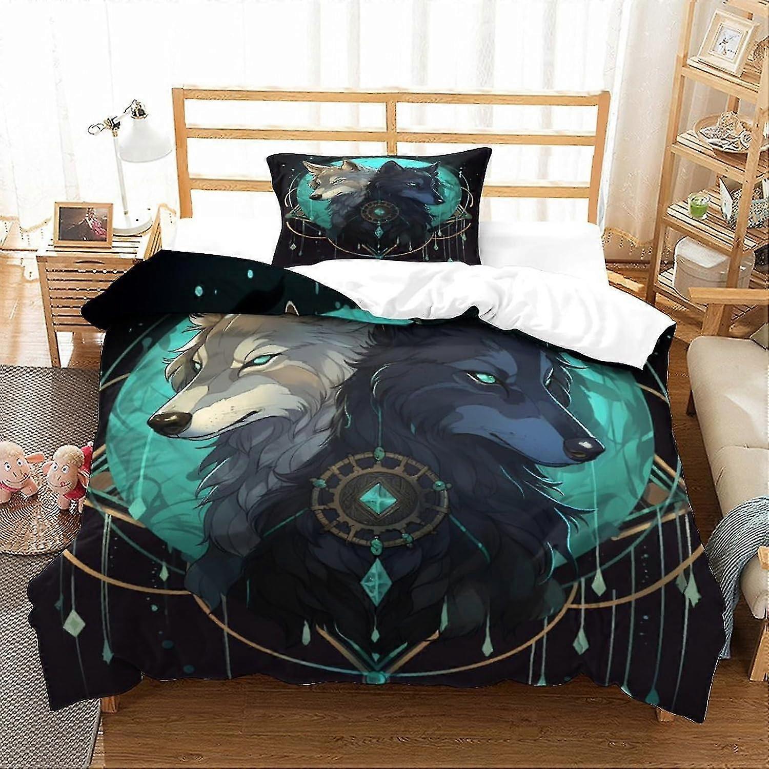Zestaw poszewek na kołdrę Cool Wolf Print Komplet pościeli z mikrofibry z poszewkami na poduszki, odpowiedni do różnych rozmiarów łóżek