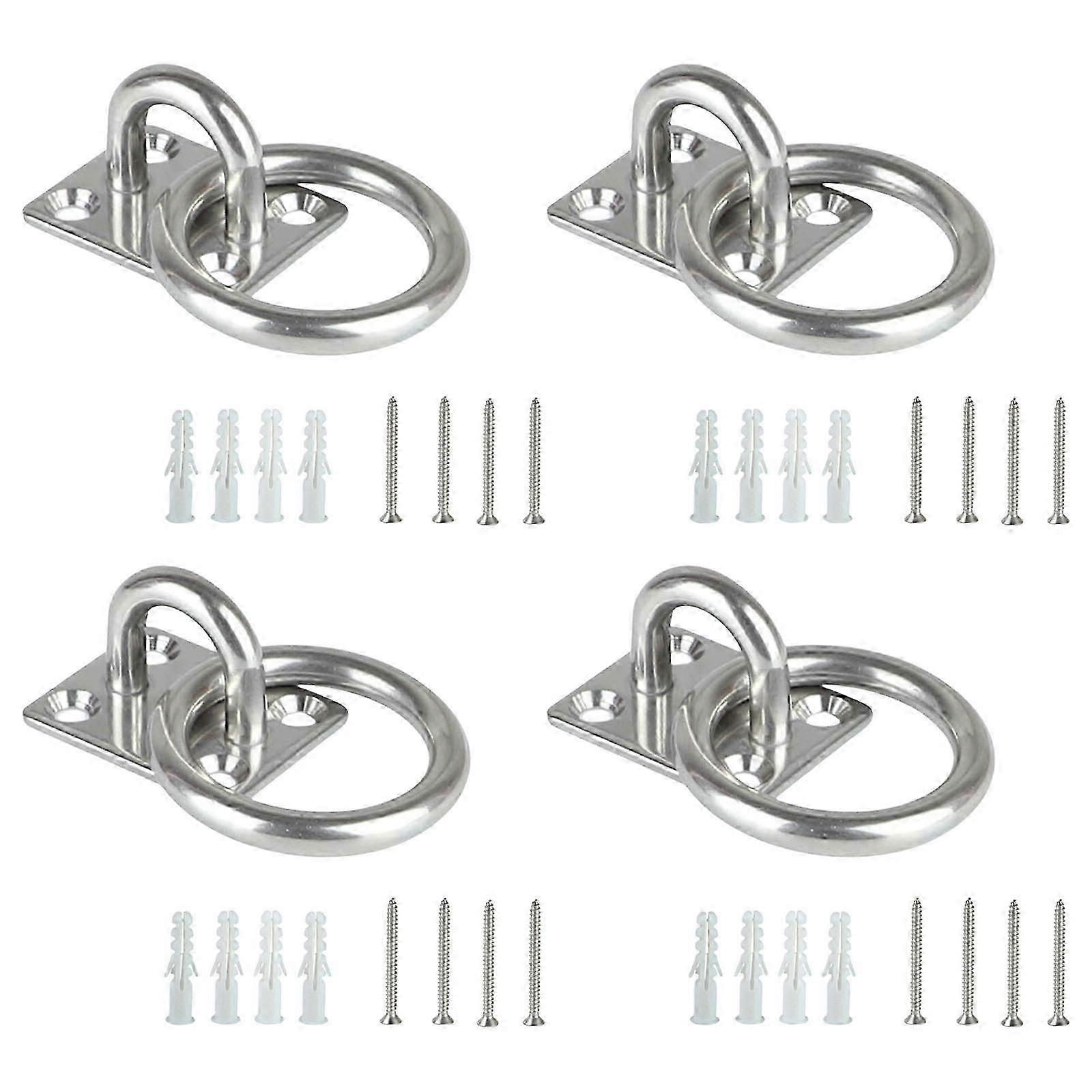 4Pcs Square Fixed Buckles Welded Plate Seat Stainless Steels Circular Door Catches Eyes Plate with Rings Easy to Install  6mm