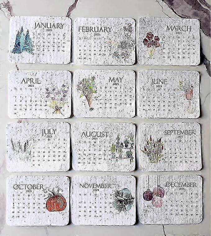 Plantable Seed Calendar 2025, Seed Calendar 2025 From January to December, Monthly Seed Desk Calenda