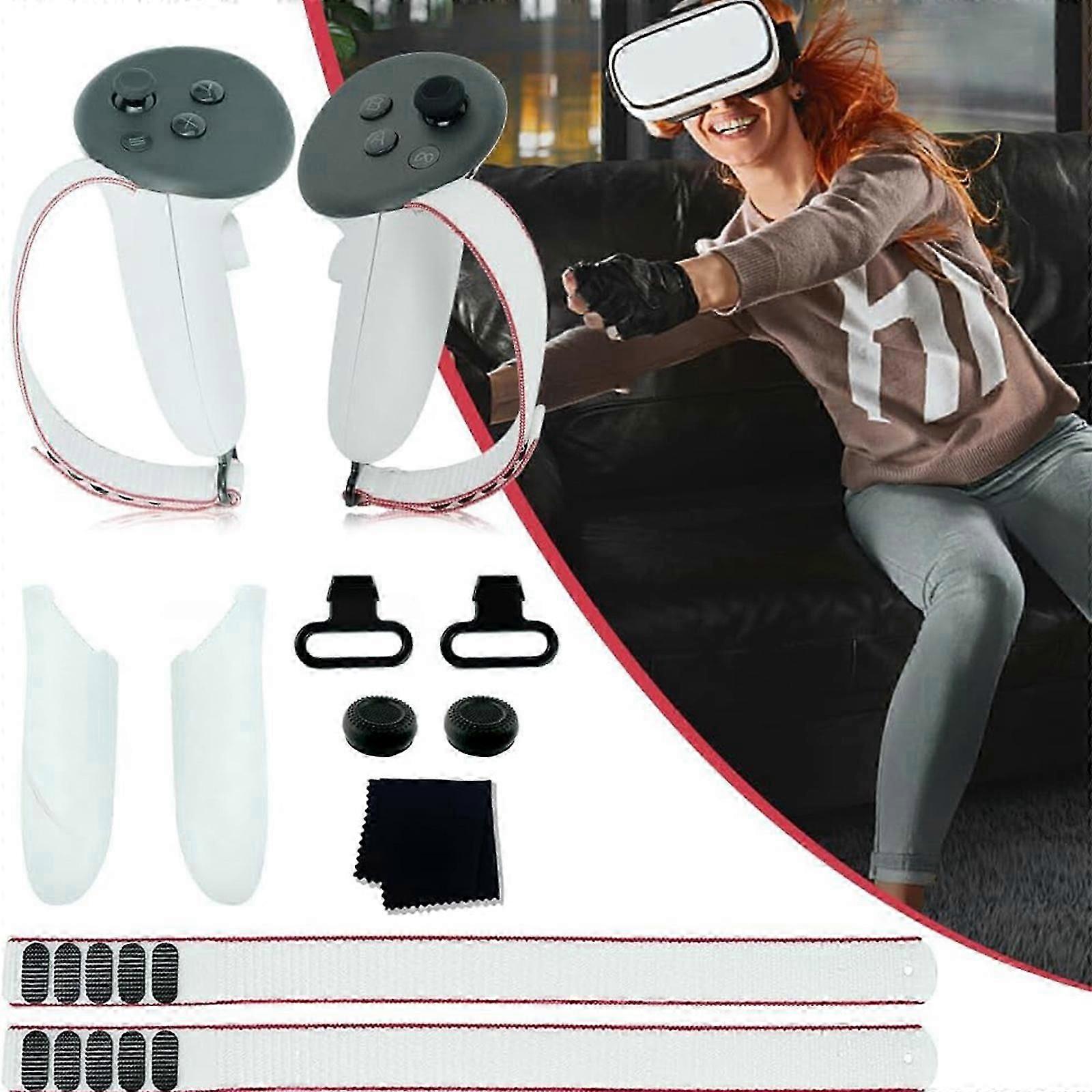 Meta quest3 Aksesuarları, Paket Pil Kapağı Değiştirme Kiti, Ayarlanabilir Aktif Kayışlar, Metal Halka Toka, Lens Bezi, Joystick Kapakları ile uyumludur