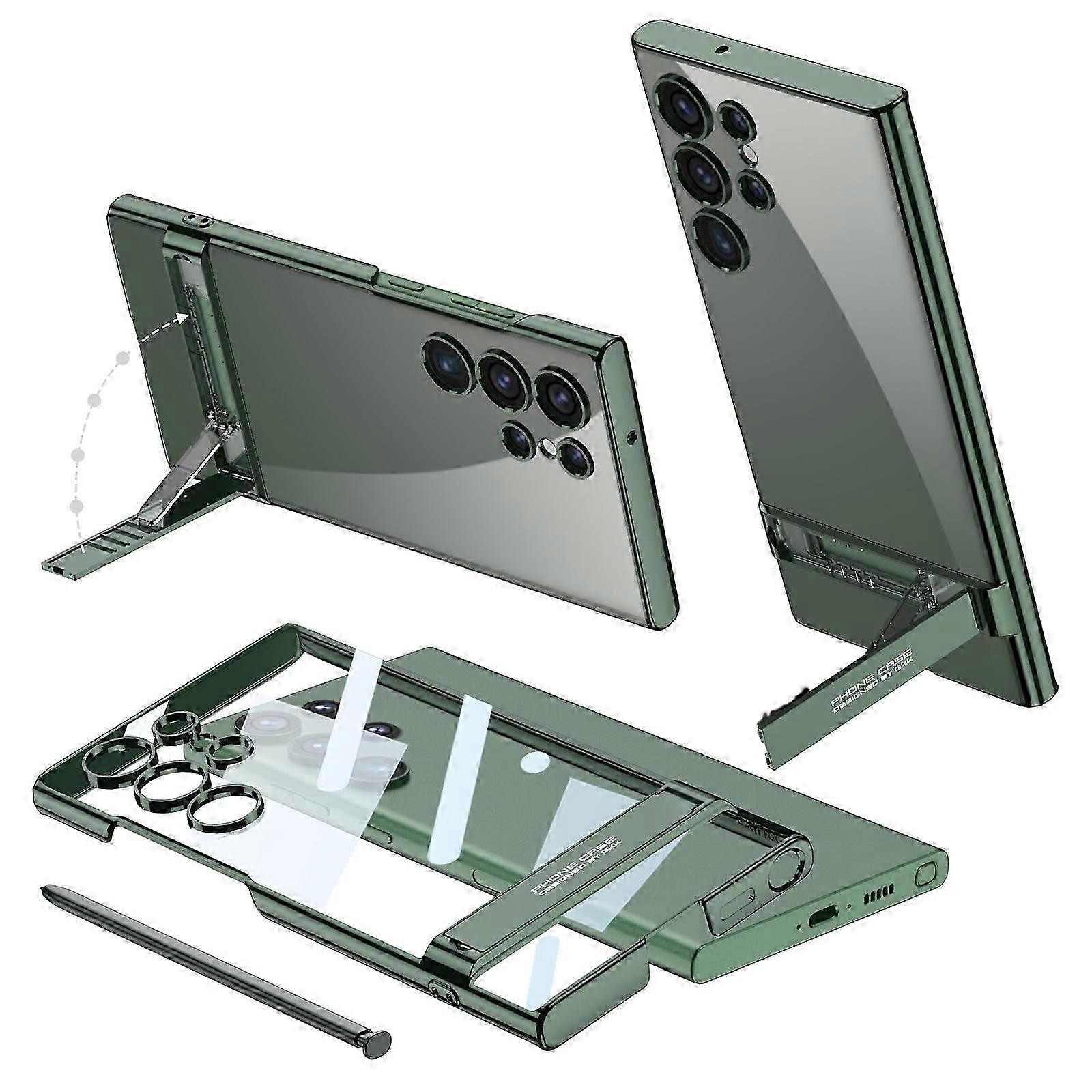 For Samsung S24 Phone Case, Transparent Electroplating Phantom Protective Cover with Fine Hole Bracket