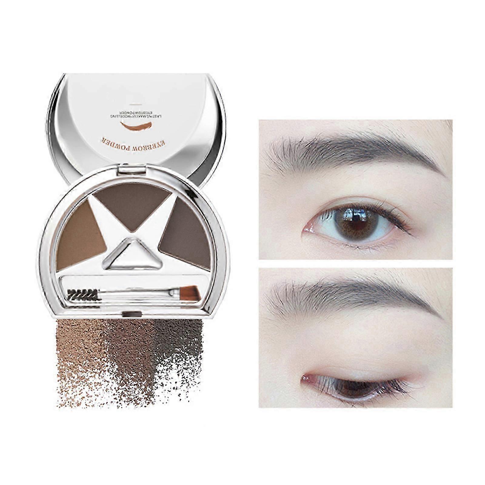 Poudre à sourcils à sourcils 3 couleurs Poudre à sourcils teintée imperméable à l’eau longue durée Remplir et sculpter un sourcil complet pour les femmes, avec miroir