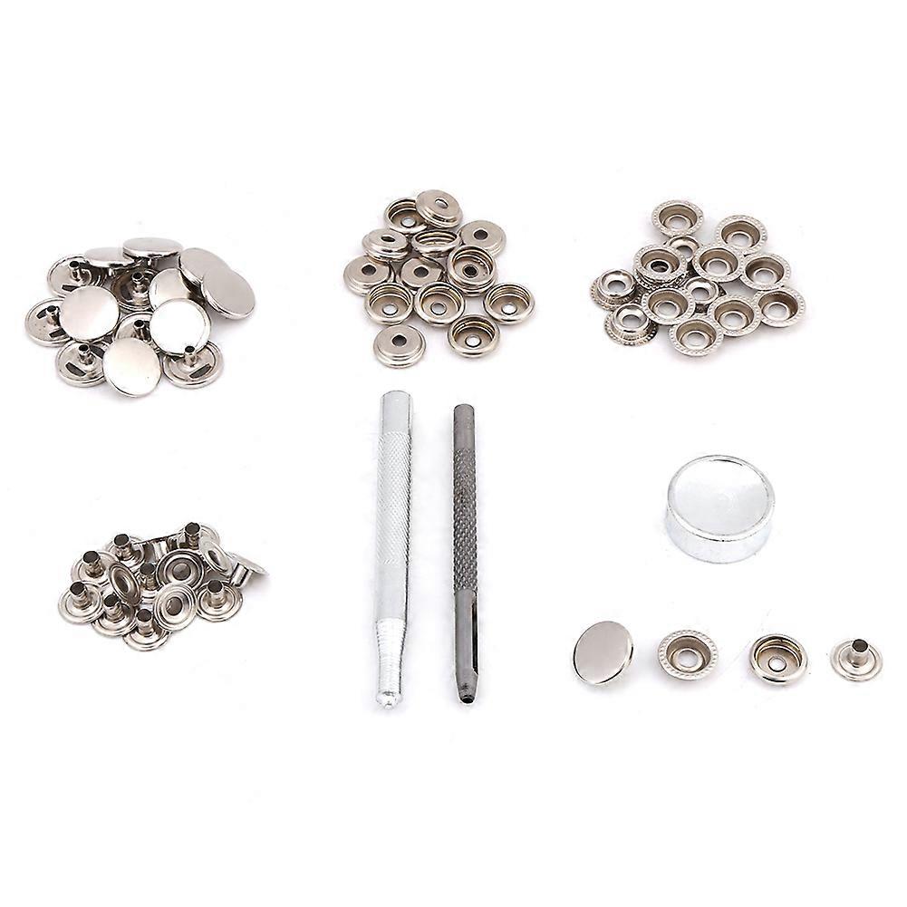 Metal Press Stud Snap Button Fastener for Leather Clothes Jacket Repair(silver 3pcs tool)