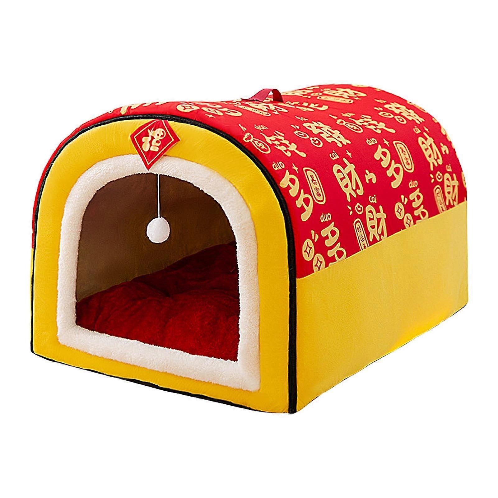 Dog kennel, warm winter bed, pet cave, foldable, for pets, collapsible, with removable cushion and cozy cave for yearround use